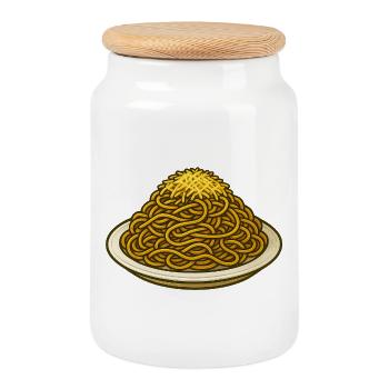 Spaghetti with cheese illustration - Cookie Jar with Wooden Lid - white - Front