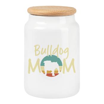Bulldog Mom - Retro Dog Lover Gift - Cookie Jar with Wooden Lid - white - Front