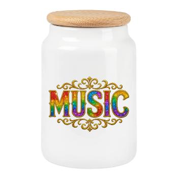 Colorful music glitter effect - Cookie Jar with Wooden Lid - white - Front