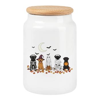 Halloween Labrador haunted festival - Cookie Jar with Wooden Lid - white - Front