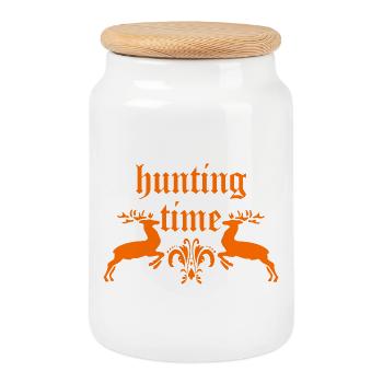 Hunting time - Cookie Jar with Wooden Lid - white - Front