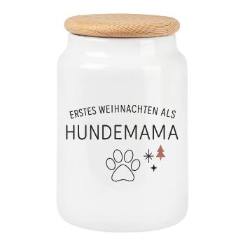 Premier Noël en tant que maman chienne - Boîte à biscuits avec couvercle en bois - blanc - Devant