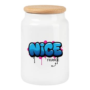Style graffiti avec motif France - Boîte à biscuits avec couvercle en bois - blanc - Devant