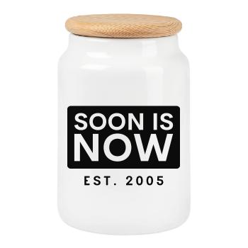 soon is now block - Keksdose mit Holzdeckel - Weiß - Vorne