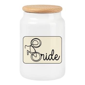 WEDDING CYCLING BIKE BRIDE HEN PARTY - Cookie Jar with Wooden Lid - white - Front