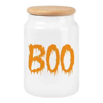 Halloween Boo T-Shirt Süßes oder Saures 31 Oktober - Keksdose mit Holzdeckel - Weiß - Vorne