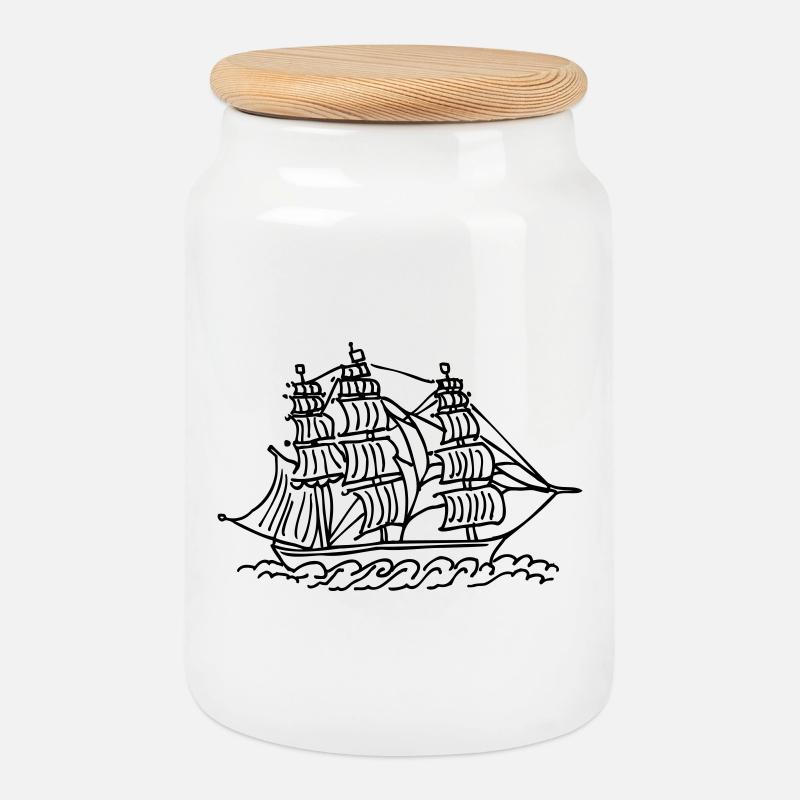 Schiff - Keksdose mit Holzdeckel - Weiß