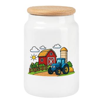Fun farm with tractor - Cookie Jar with Wooden Lid - white - Front