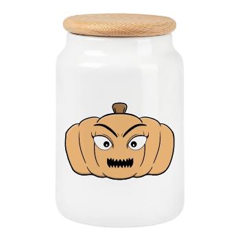 Haunted Halloween Spooky Pumpkin - Cookie Jar with Wooden Lid - white - Front