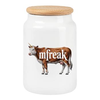 Freaky Cow Typography Tee - Cookie Jar with Wooden Lid - white - Front