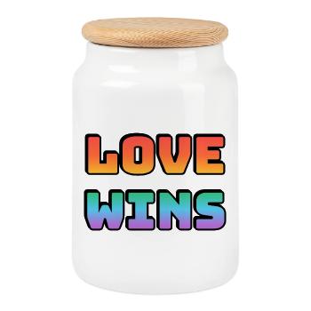 L’amour gagne des lettres arc-en-ciel dégradées - Boîte à biscuits avec couvercle en bois - blanc - Devant