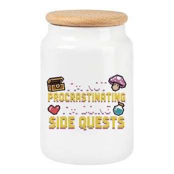 Je ne tergiverse pas, je fais des quêtes secondaires - Boîte à biscuits avec couvercle en bois - blanc - Devant