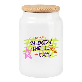 XL Bully Cats - Keksdose mit Holzdeckel - Weiß - Vorne
