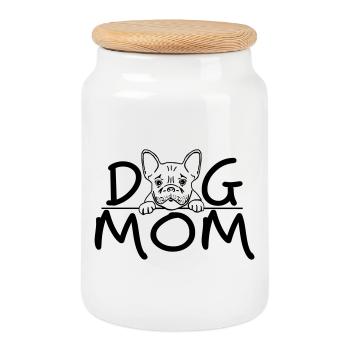 Maman de chien | Dessin d’art de lignes Bulldog mignon - Boîte à biscuits avec couvercle en bois - blanc - Devant