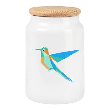 Style géométrique de prisme de colibri - Boîte à biscuits avec couvercle en bois - blanc - Devant