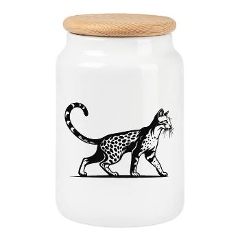 Savannah Cat Design – Sauvage et fascinant - Boîte à biscuits avec couvercle en bois - blanc - Devant