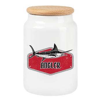 Angler Fish USA Design Rouge - Boîte à biscuits avec couvercle en bois - blanc - Devant