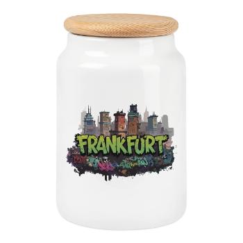 Frankfurt Graffiti Skyline Street-Art Ghetto Style - Cookie Jar with Wooden Lid - white - Front
