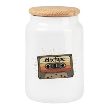 Cassette de mixtape rétro - Boîte à biscuits avec couvercle en bois - blanc - Devant