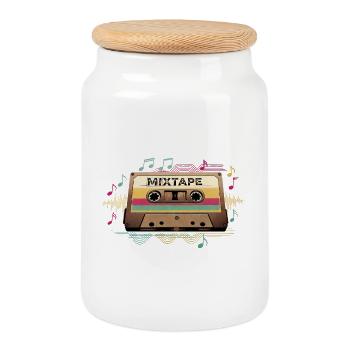 Mixtape rétro NeonNotes - Boîte à biscuits avec couvercle en bois - blanc - Devant
