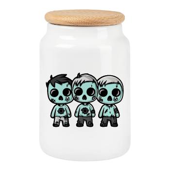 Zombies Halloween Cute Comic - Cookie Jar with Wooden Lid - white - Front