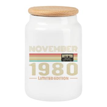 November 1980 Vintage Birthday Retro Tee - Boîte à biscuits avec couvercle en bois - blanc - Devant