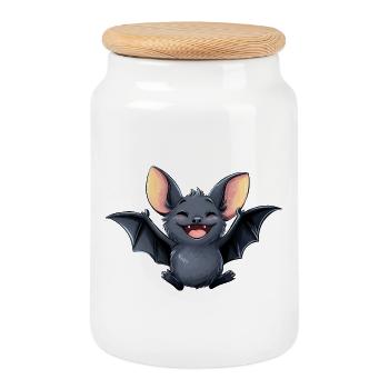 bat, nocturnal animal on Halloween - Cookie Jar with Wooden Lid - white - Front