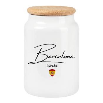Design élégant Barcelone, j’adore Barcelone - Boîte à biscuits avec couvercle en bois - blanc - Devant