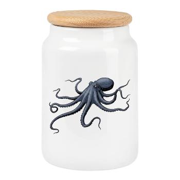 Nachtblauer Kraken Octopus - Keksdose mit Holzdeckel - Weiß - Vorne