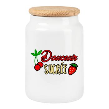 Douceur Sucrée Cerises et Fraises - Boîte à biscuits avec couvercle en bois - blanc - Devant