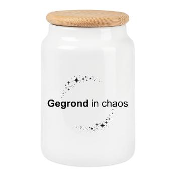 Kraftvolles Zitat | Im Chaos geerdet - Keksdose mit Holzdeckel - Weiß - Vorne