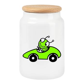 Caterpillar Worm Voiture de course Voiture de course Conduite rapide Sports - Boîte à biscuits avec couvercle en bois - blanc - Devant
