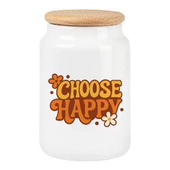 Wähle Glück Choose Retro Design Schrift - Keksdose mit Holzdeckel - Weiß - Vorne