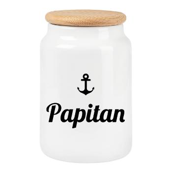 Papitän Lustiges Wortspiel Kapitän Papa Anker - Keksdose mit Holzdeckel - Weiß - Vorne
