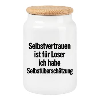 Overconfidence is my motto, self-confidence - Cookie Jar with Wooden Lid - white - Front