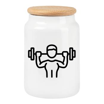bodybuilding - Cookie Jar with Wooden Lid - white - Front