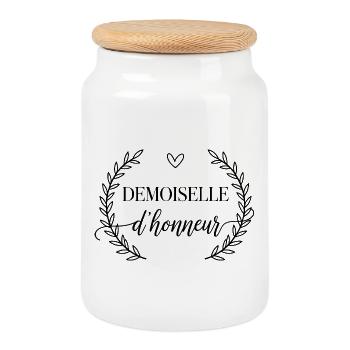 Schicke Design Brautjungfer für Junggesellenabschied Hochzeit - Keksdose mit Holzdeckel - Weiß - Vorne