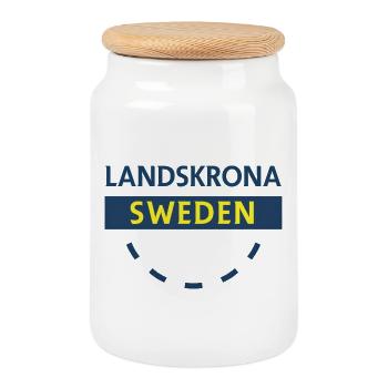 Landskrona Suède Emblème de la ville - Boîte à biscuits avec couvercle en bois - blanc - Devant