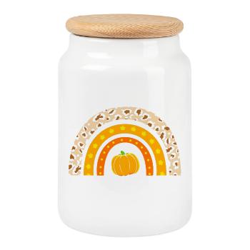 Thanksgiving Teacher Teacher - Cookie Jar with Wooden Lid - white - Front