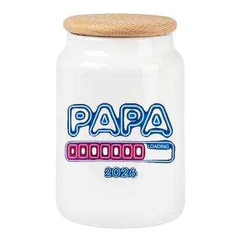 Dad-to-be 2026 Gift Baby Announcement - Cookie Jar with Wooden Lid - white - Front