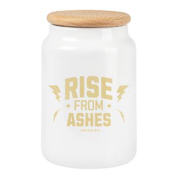 🔥Rise From Ashes Isaiah 61:3 - Cookie Jar with Wooden Lid - white - Front