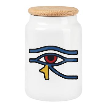 Eye of Horus Blue Line - Cookie Jar with Wooden Lid - white - Front