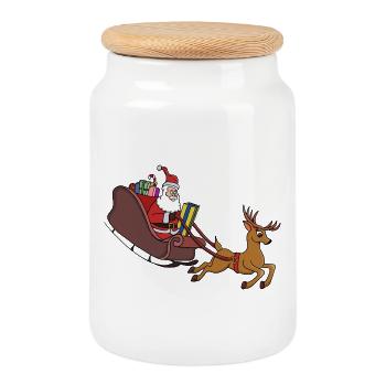 Santa Sleigh Dash and Reindeer Run - Cookie Jar with Wooden Lid - white - Front