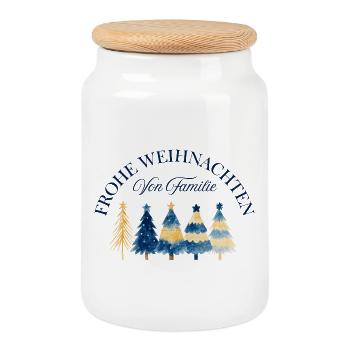 Christmas Family Tree Watercolor - Cookie Jar with Wooden Lid - white - Front