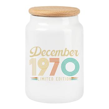 Décembre 1970 Anniversaire Vintage Rétro Cadeau - Boîte à biscuits avec couvercle en bois - blanc - Devant