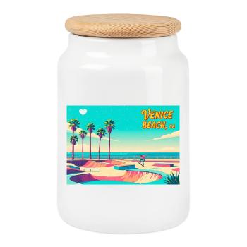 Venice Beach Retro Skater - Keksdose mit Holzdeckel - Weiß - Vorne