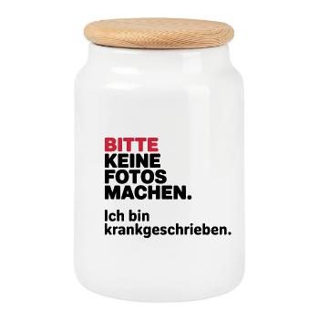 Please do not take photos, I am on sick leave - Cookie Jar with Wooden Lid - white - Front