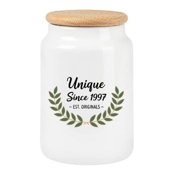 Unique depuis 1997 – Design vintage classique - Boîte à biscuits avec couvercle en bois - blanc - Devant