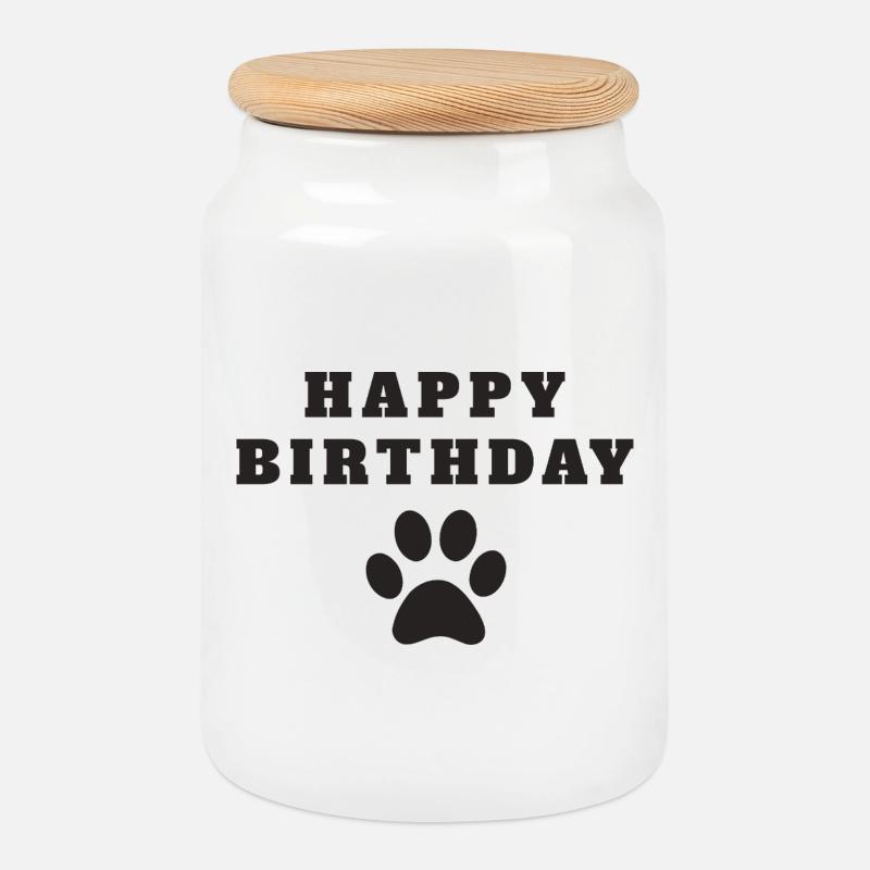 Joyeux anniversaire chien - Boîte à biscuits avec couvercle en bois - blanc