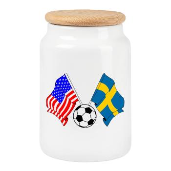 Football Suède vs États-Unis - Boîte à biscuits avec couvercle en bois - blanc - Devant